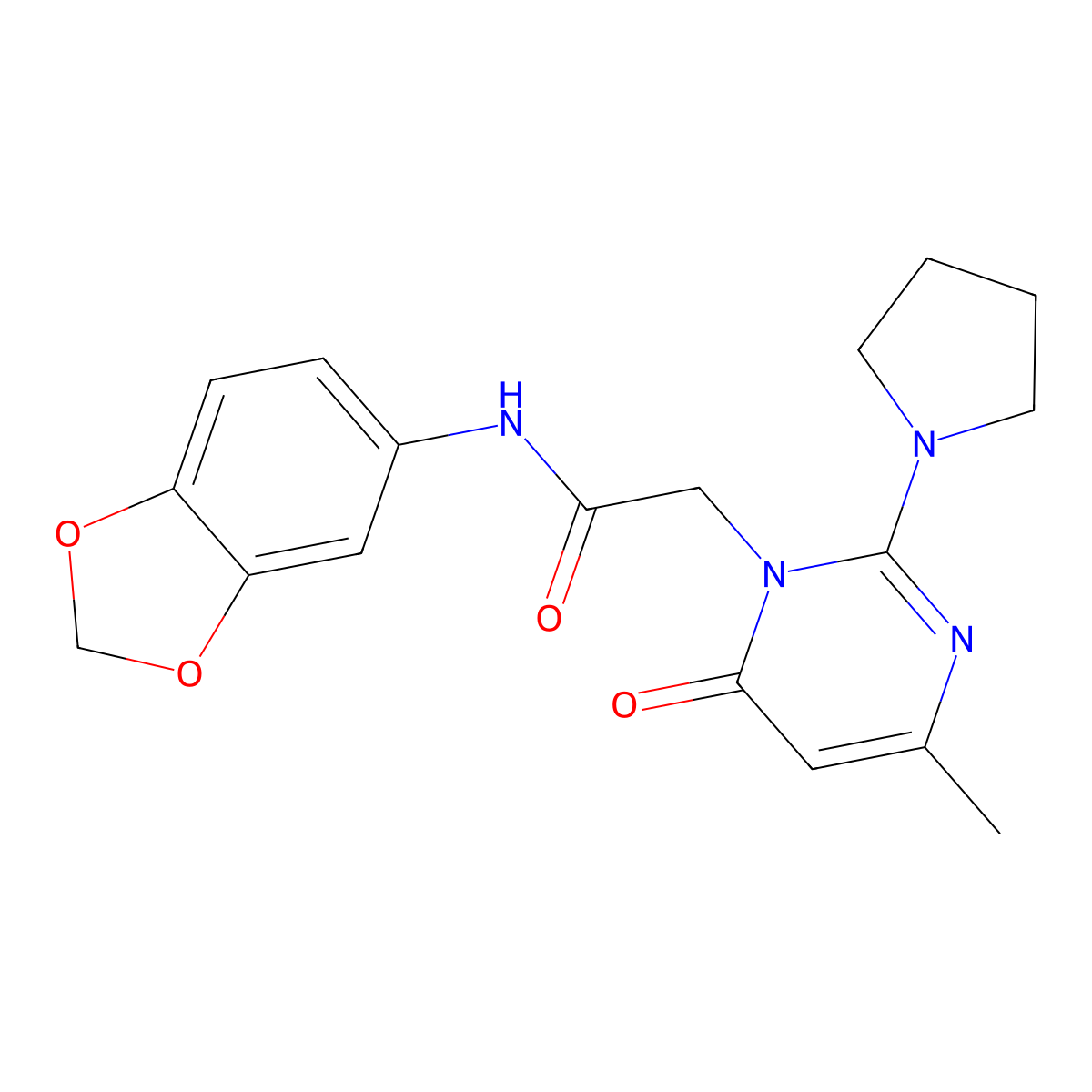 N-(2H-1,3-benzodioxol-5-yl)-2-[4-methyl-6-oxo-2-(pyrrolidin-1-yl)-1,6-dihydropyrimidin-1-yl]acetamide molecular structure, CAS 1251609-40-1