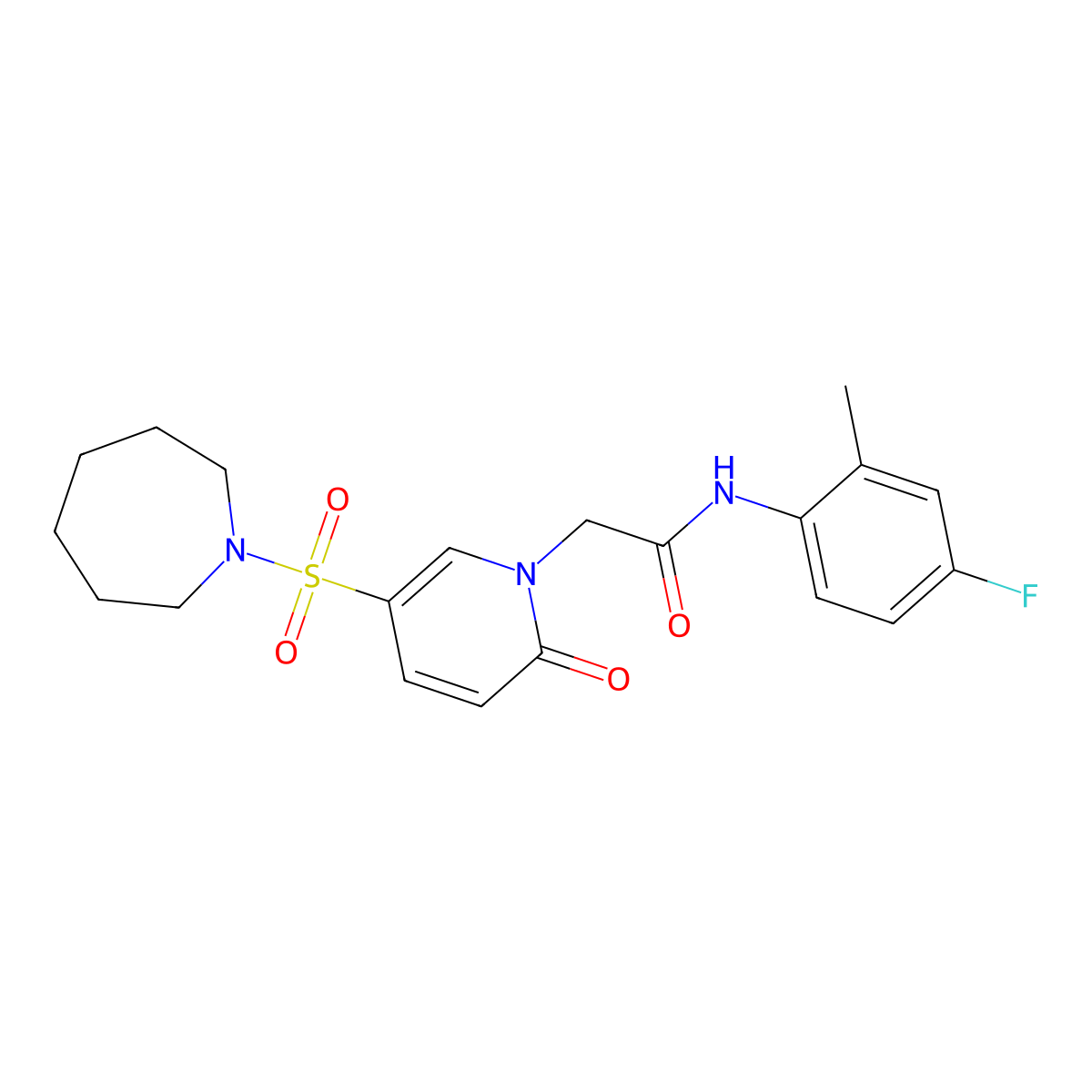 2-(5-(azepan-1-ylsulfonyl)-2-oxopyridin-1(2H)-yl)-N-(4-fluoro-2-methylphenyl)acetamide molecular structure, CAS 1251609-42-3