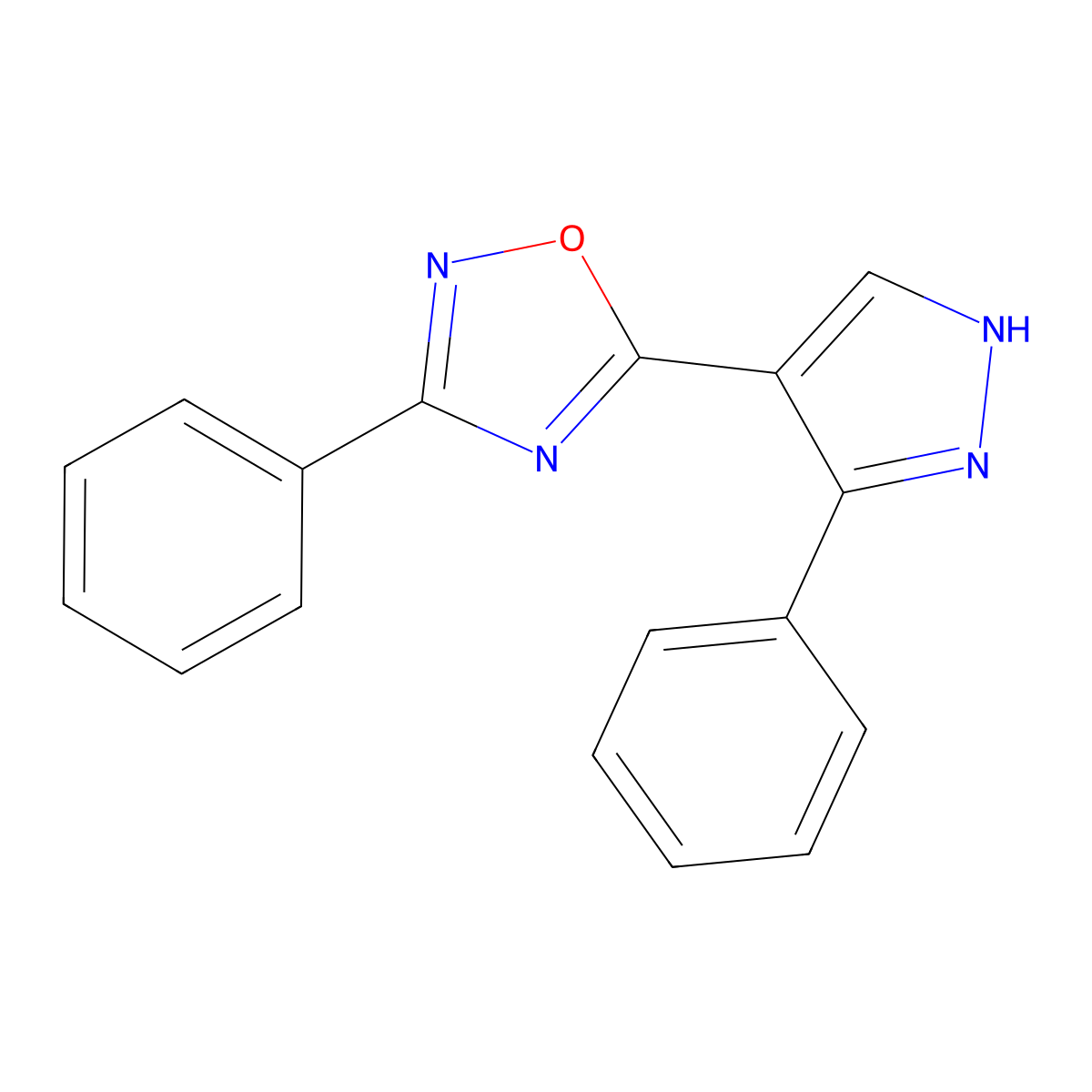 3-phenyl-5-(3-phenyl-1H-pyrazol-4-yl)-1,2,4-oxadiazole molecular structure, CAS 1251609-50-3