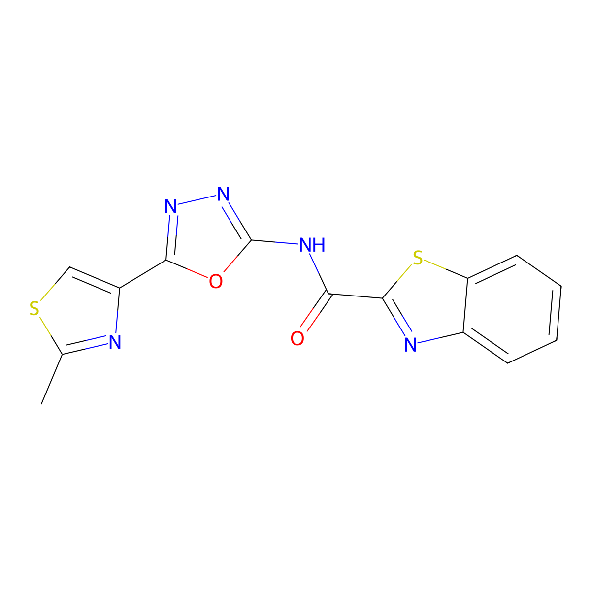 N-(5-(2-methylthiazol-4-yl)-1,3,4-oxadiazol-2-yl)benzo[d]thiazole-2-carboxamide molecular structure, CAS 1251609-53-6