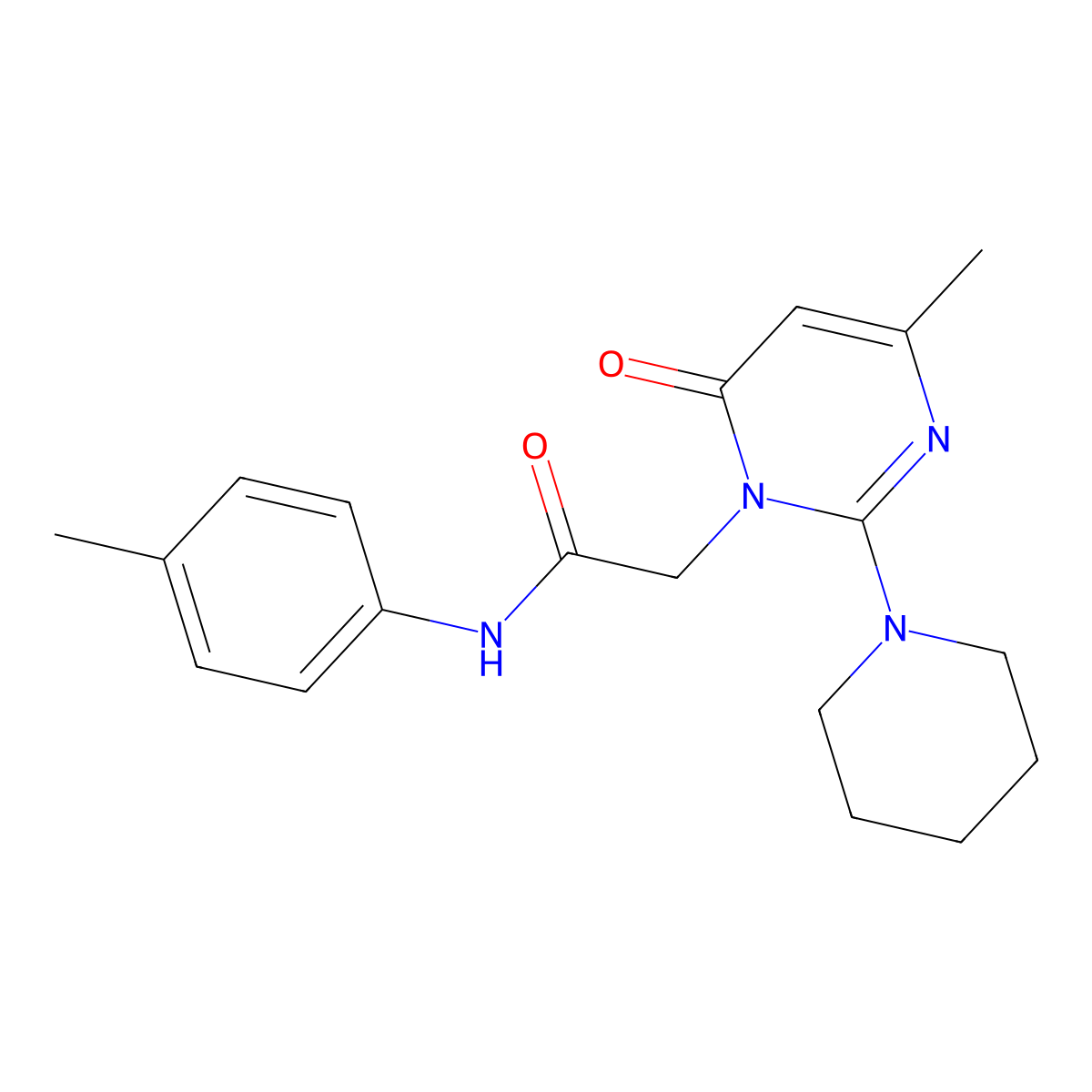 2-(4-methyl-6-oxo-2-(piperidin-1-yl)pyrimidin-1(6H)-yl)-N-(p-tolyl)acetamide molecular structure, CAS 1251609-55-8