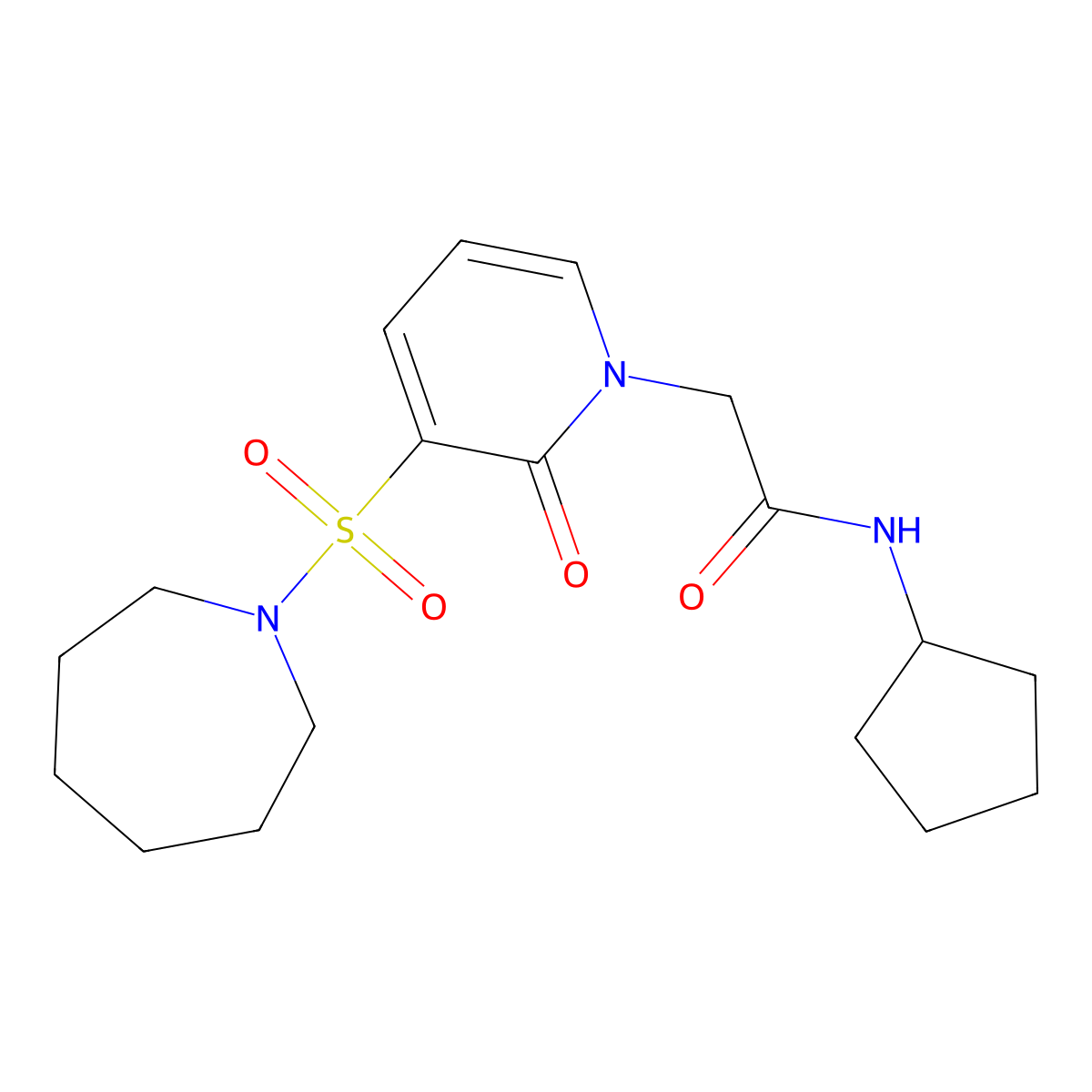 2-(3-(azepan-1-ylsulfonyl)-2-oxopyridin-1(2H)-yl)-N-cyclopentylacetamide molecular structure, CAS 1251609-56-9