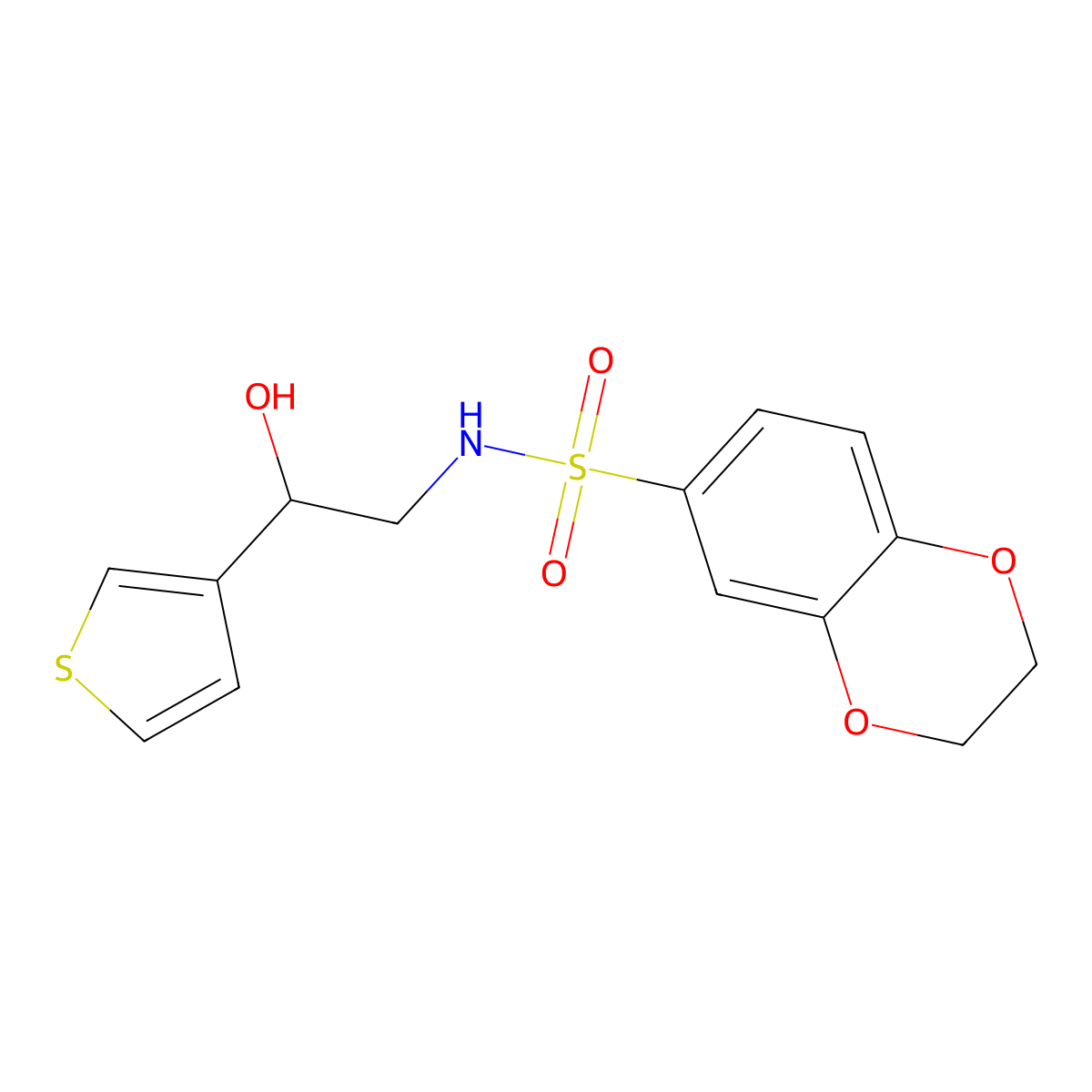 N-(2-hydroxy-2-(thiophen-3-yl)ethyl)-2,3-dihydrobenzo[b][1,4]dioxine-6-sulfonamide molecular structure, CAS 1251609-65-0