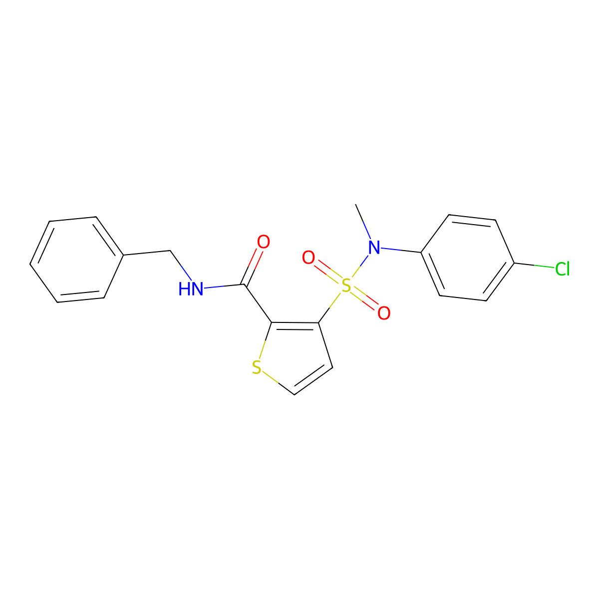 N-benzyl-3-[(4-chlorophenyl)(methyl)sulfamoyl]thiophene-2-carboxamide molecular structure, CAS 1251609-68-3