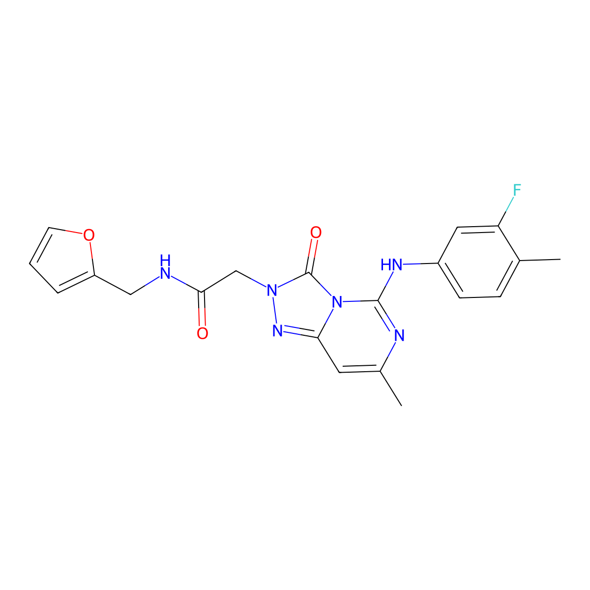 2-{5-[(3-fluoro-4-methylphenyl)amino]-7-methyl-3-oxo-2H,3H-[1,2,4]triazolo[4,3-c]pyrimidin-2-yl}-N-[(furan-2-yl)methyl]acetamide molecular structure, CAS 1251609-72-9