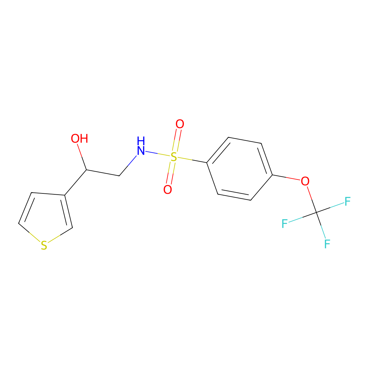 N-(2-hydroxy-2-(thiophen-3-yl)ethyl)-4-(trifluoromethoxy)benzenesulfonamide molecular structure, CAS 1251609-73-0