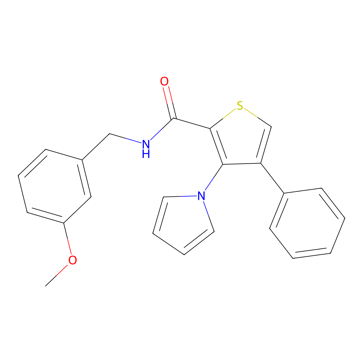 N-(3-methoxybenzyl)-4-phenyl-3-(1H-pyrrol-1-yl)thiophene-2-carboxamide molecular structure, CAS 1251609-74-1