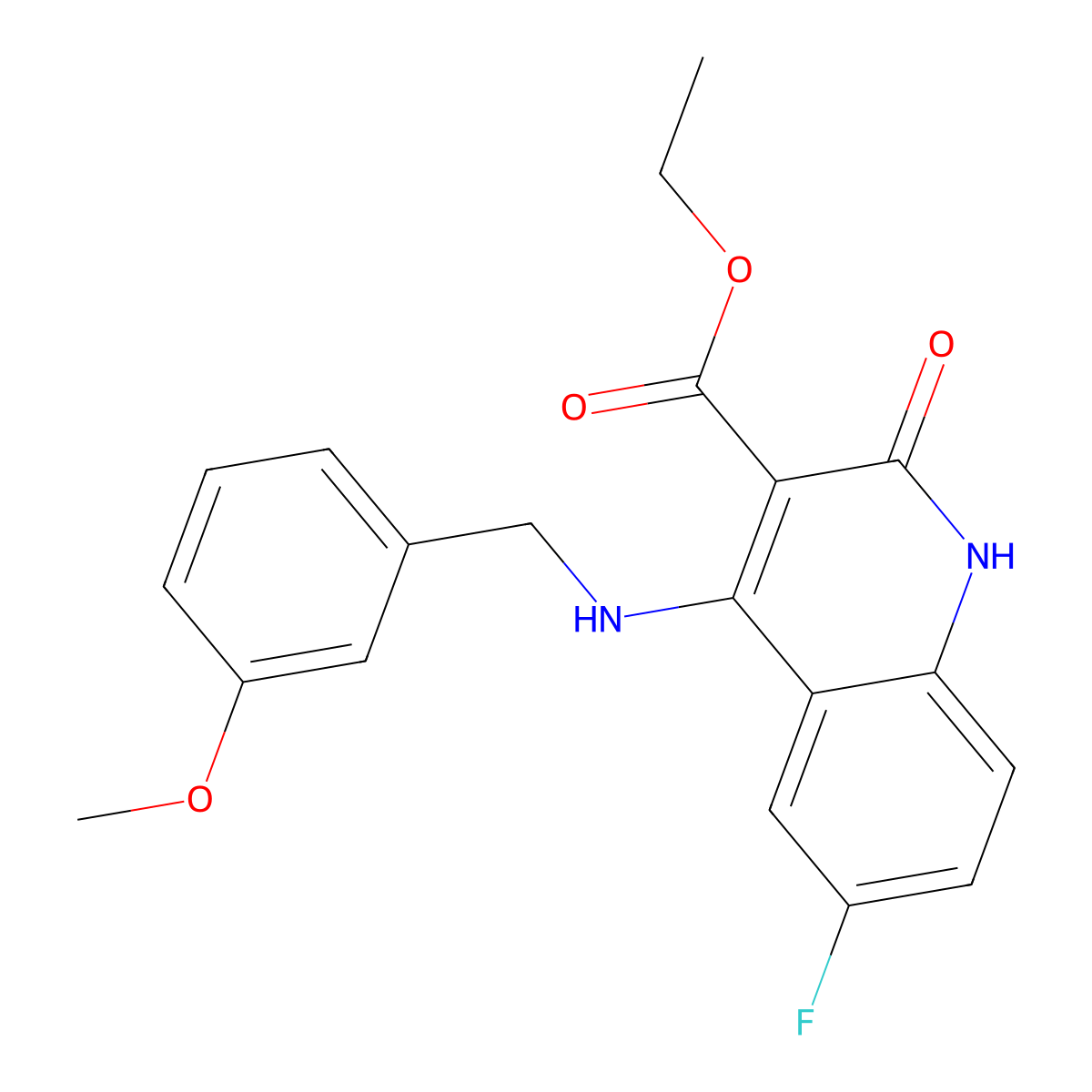 Ethyl 6-fluoro-4-((3-methoxybenzyl)amino)-2-oxo-1,2-dihydroquinoline-3-carboxylate molecular structure, CAS 1251609-80-9