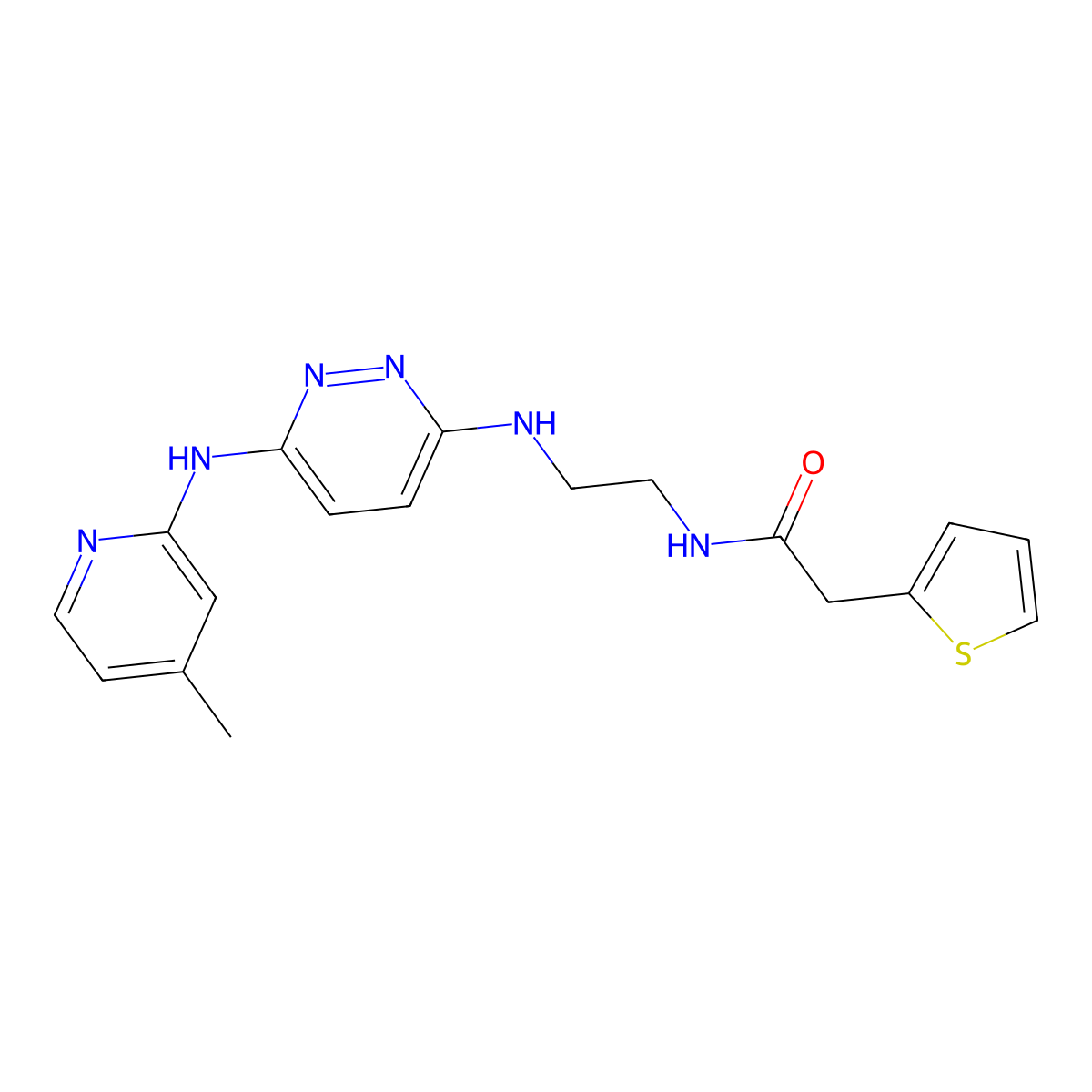 N-[2-({6-[(4-methylpyridin-2-yl)amino]pyridazin-3-yl}amino)ethyl]-2-(thiophen-2-yl)acetamide molecular structure, CAS 1251609-82-1