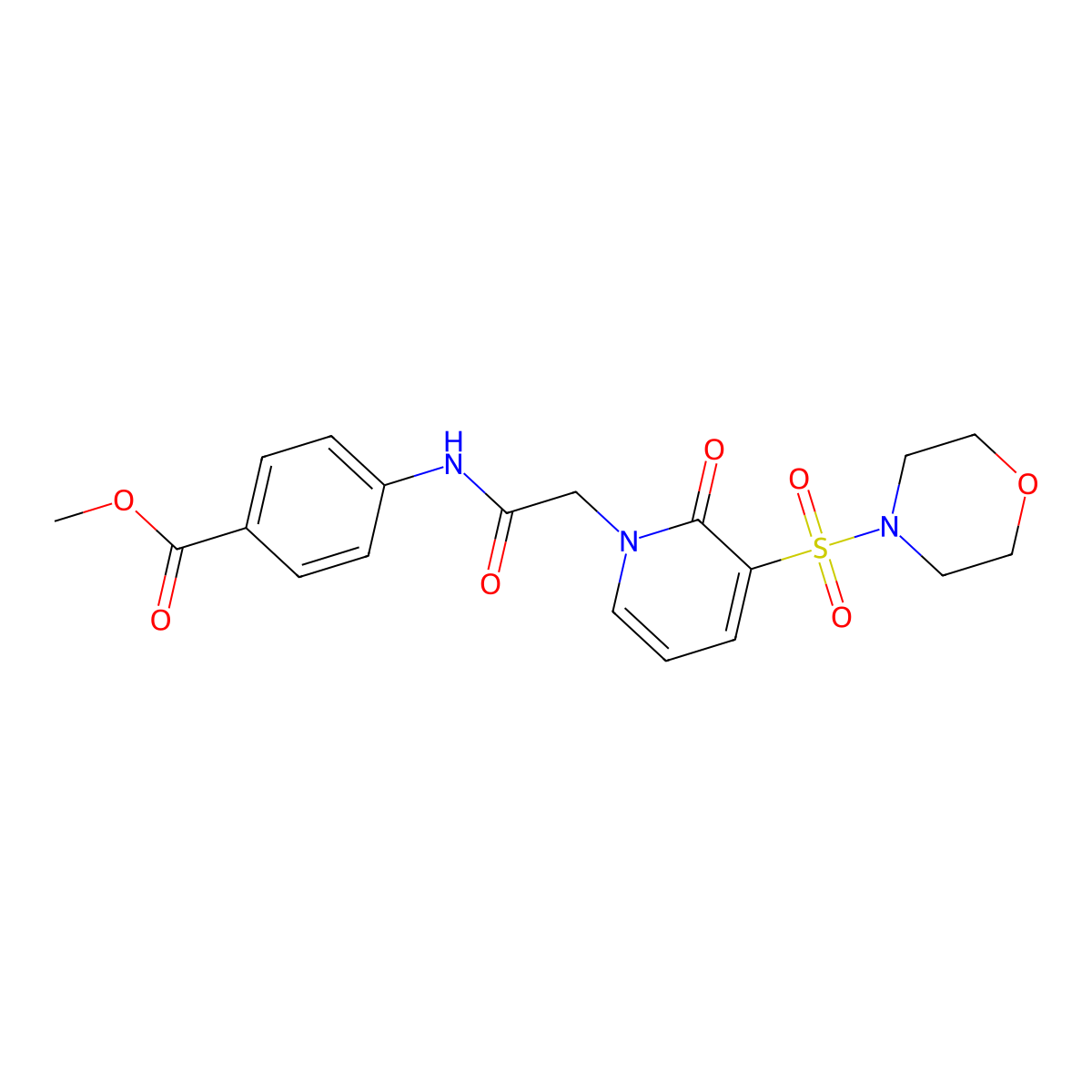 Methyl 4-{2-[3-(morpholine-4-sulfonyl)-2-oxo-1,2-dihydropyridin-1-yl]acetamido}benzoate molecular structure, CAS 1251609-83-2