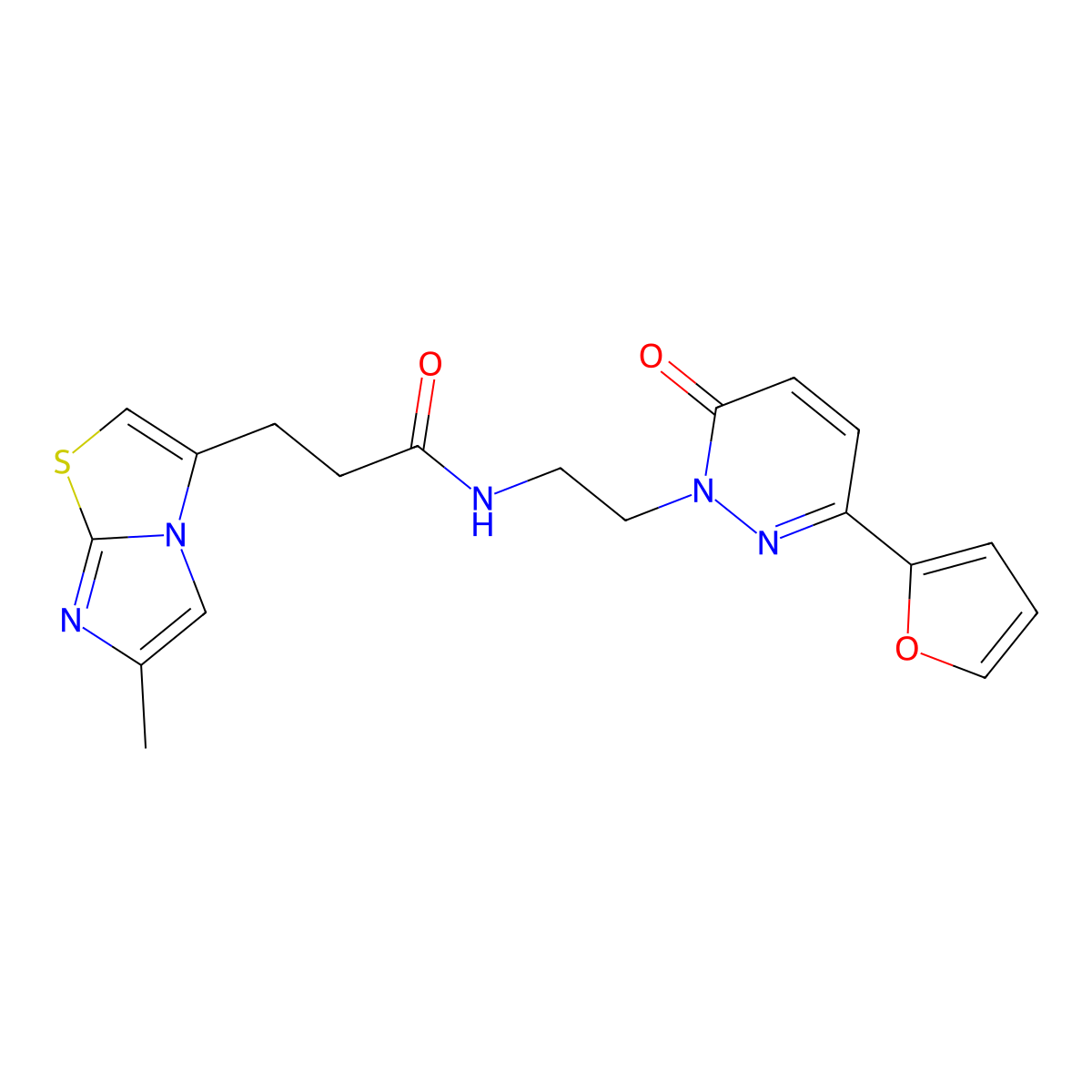 N-(2-(3-(furan-2-yl)-6-oxopyridazin-1(6H)-yl)ethyl)-3-(6-methylimidazo[2,1-b]thiazol-3-yl)propanamide molecular structure, CAS 1251609-85-4