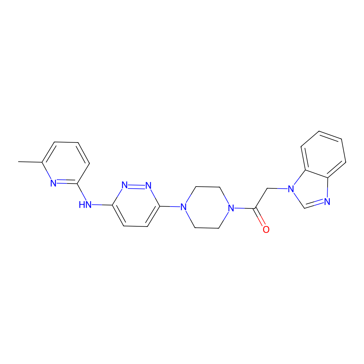 2-(1H-benzo[d]imidazol-1-yl)-1-(4-(6-((6-methylpyridin-2-yl)amino)pyridazin-3-yl)piperazin-1-yl)ethanone molecular structure, CAS 1251609-87-6