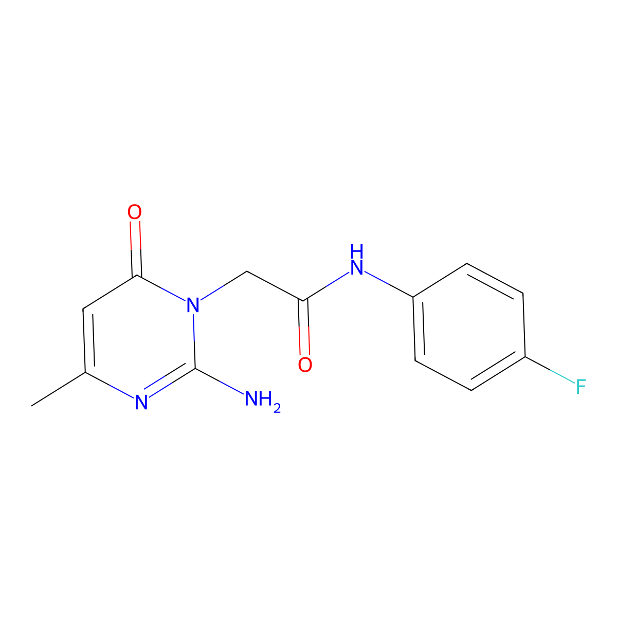 2-[2-amino-4-methyl-6-oxo-1(6H)-pyrimidinyl]-N~1~-(4-fluorophenyl)acetamide molecular structure, CAS 1251609-94-5