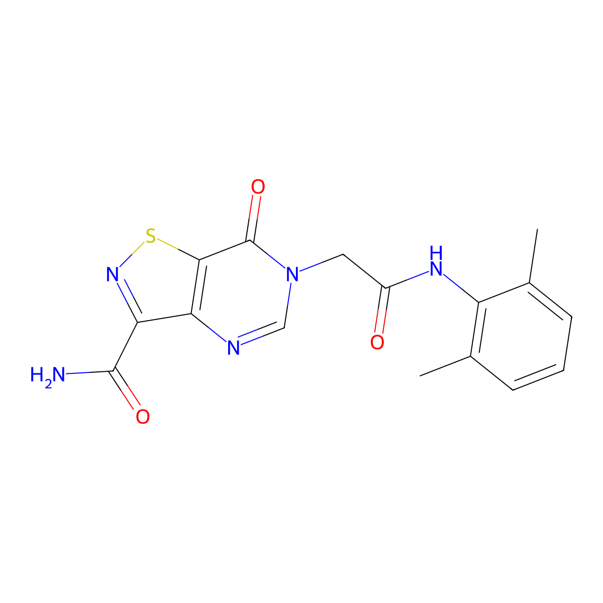 6-{[(2,6-dimethylphenyl)carbamoyl]methyl}-7-oxo-6H,7H-[1,2]thiazolo[4,5-d]pyrimidine-3-carboxamide molecular structure, CAS 1251609-96-7