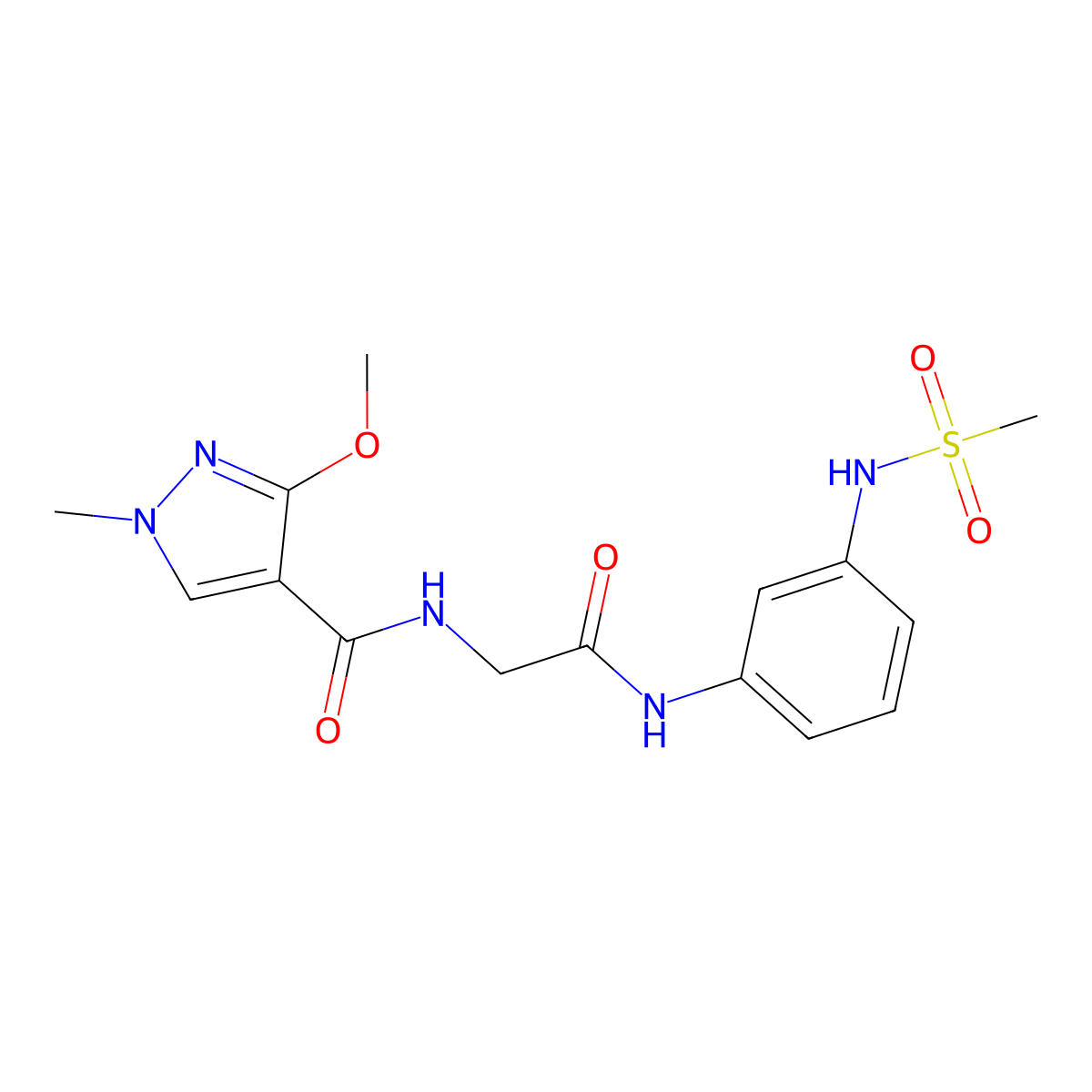 N-(3-methanesulfonamidophenyl)-2-[(3-methoxy-1-methyl-1H-pyrazol-4-yl)formamido]acetamide molecular structure, CAS 1251609-98-9