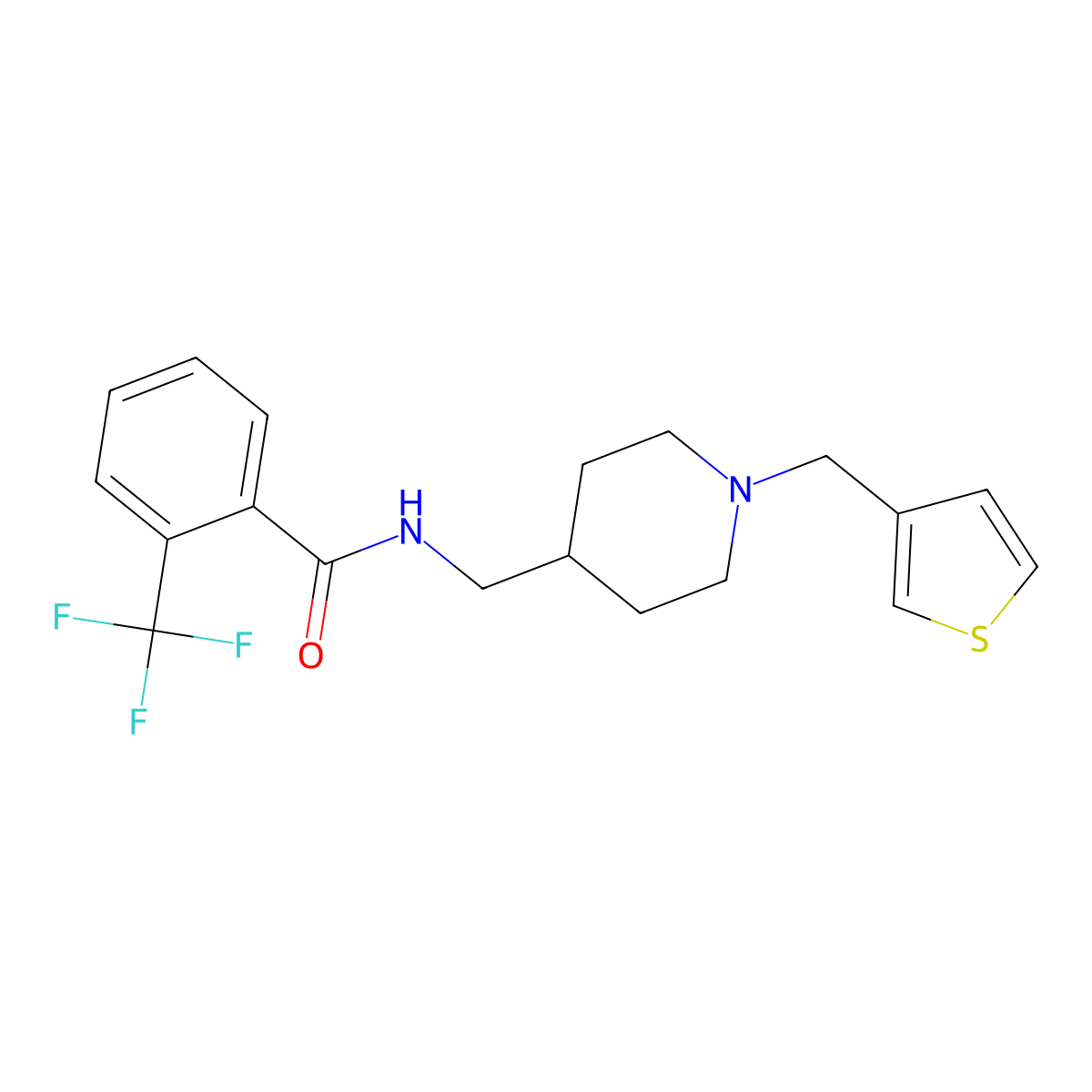 N-((1-(thiophen-3-ylmethyl)piperidin-4-yl)methyl)-2-(trifluoromethyl)benzamide molecular structure, CAS 1251609-99-0
