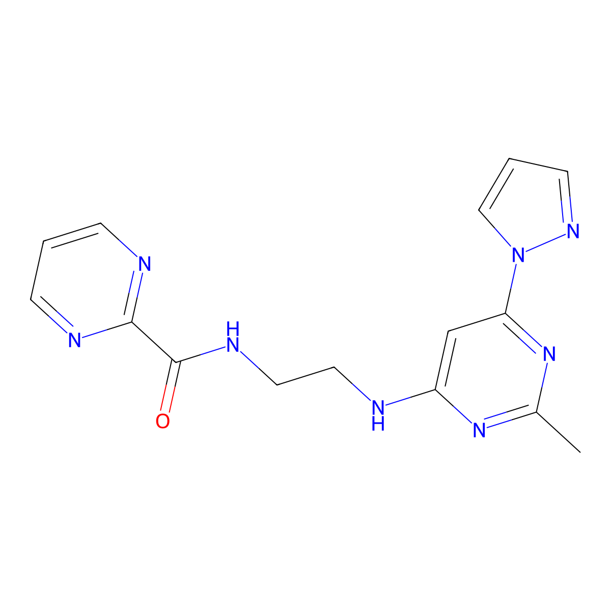 N-(2-{[2-methyl-6-(1H-pyrazol-1-yl)pyrimidin-4-yl]amino}ethyl)pyrimidine-2-carboxamide molecular structure, CAS 1251610-02-2