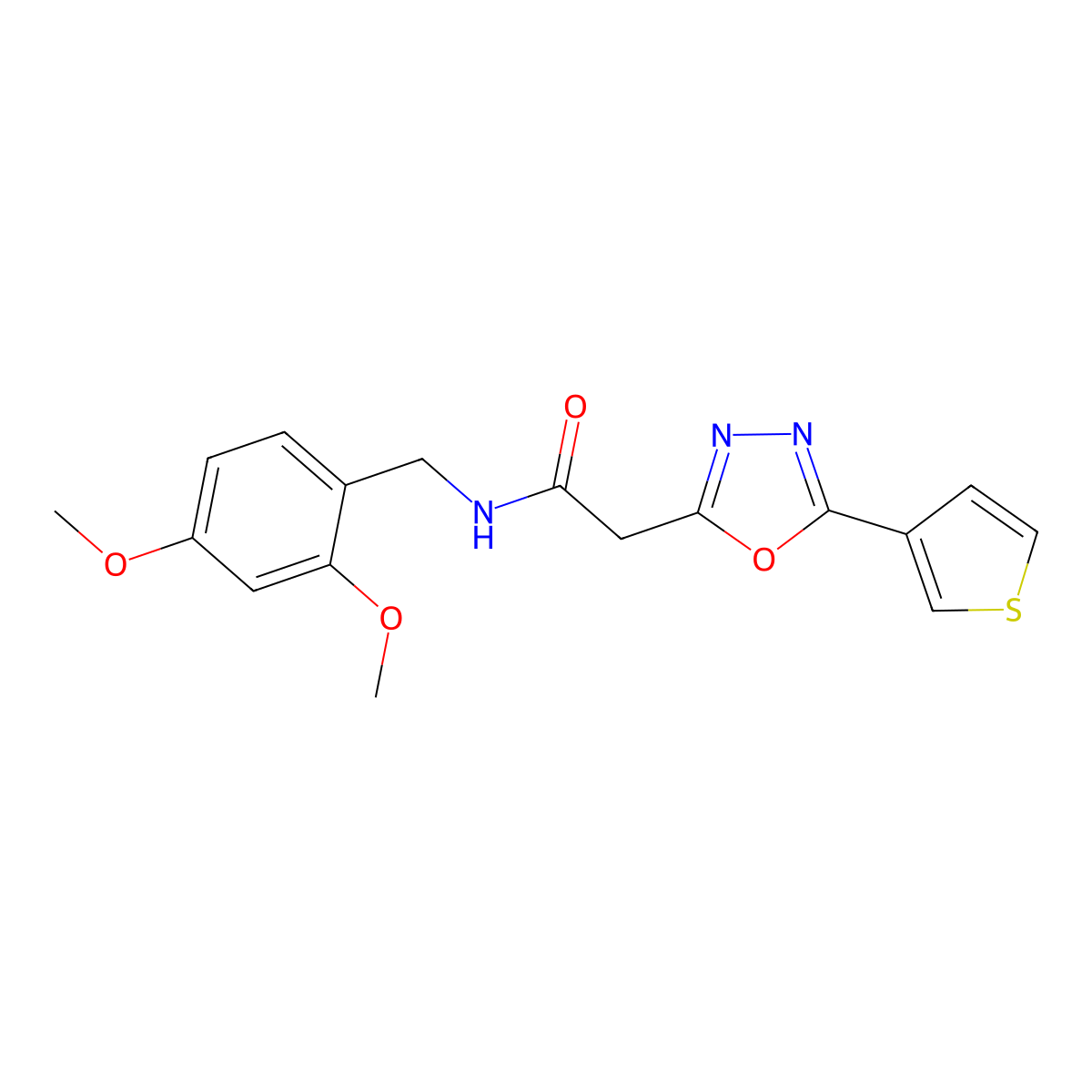 N-[(2,4-dimethoxyphenyl)methyl]-2-[5-(thiophen-3-yl)-1,3,4-oxadiazol-2-yl]acetamide molecular structure, CAS 1251610-03-3