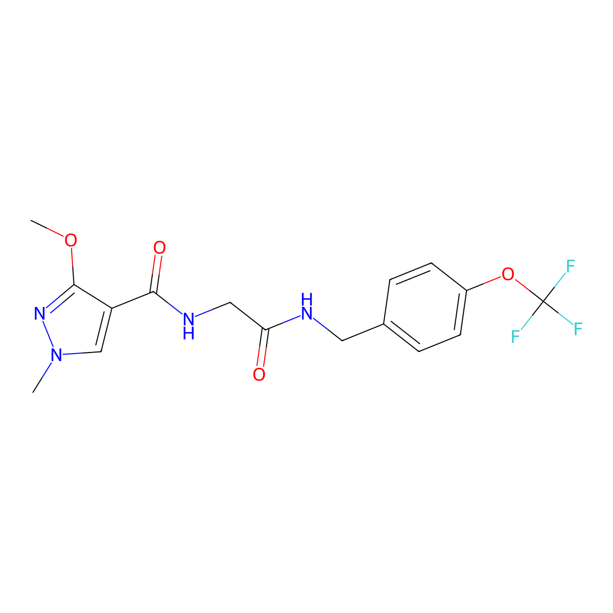 2-[(3-methoxy-1-methyl-1H-pyrazol-4-yl)formamido]-N-{[4-(trifluoromethoxy)phenyl]methyl}acetamide molecular structure, CAS 1251610-04-4