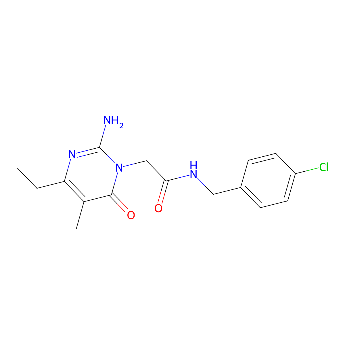 2-(2-amino-4-ethyl-5-methyl-6-oxopyrimidin-1(6H)-yl)-N-(4-chlorobenzyl)acetamide molecular structure, CAS 1251610-07-7