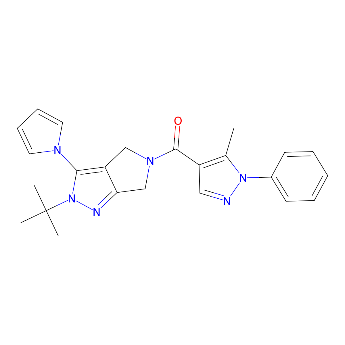 (2-(tert-butyl)-3-(1H-pyrrol-1-yl)pyrrolo[3,4-c]pyrazol-5(2H,4H,6H)-yl)(5-methyl-1-phenyl-1H-pyrazol-4-yl)methanone molecular structure, CAS 1251610-09-9