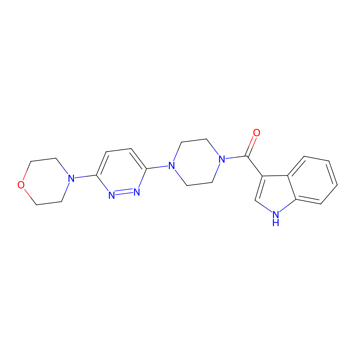 3-{4-[6-(morpholin-4-yl)pyridazin-3-yl]piperazine-1-carbonyl}-1H-indole molecular structure, CAS 1251610-10-2