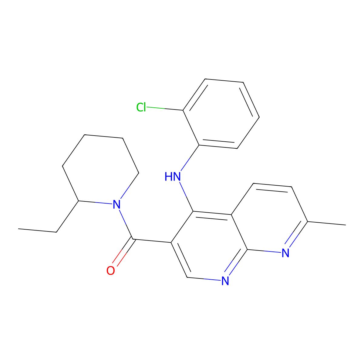 (4-((2-Chlorophenyl)amino)-7-methyl-1,8-naphthyridin-3-yl)(2-ethylpiperidin-1-yl)methanone molecular structure, CAS 1251610-11-3