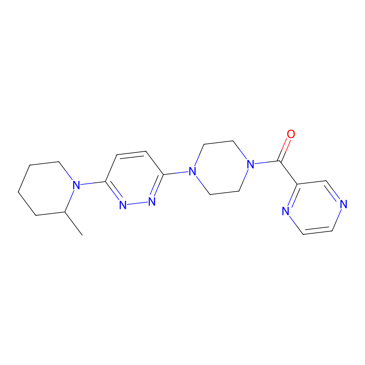 (4-(6-(2-Methylpiperidin-1-yl)pyridazin-3-yl)piperazin-1-yl)(pyrazin-2-yl)methanone molecular structure, CAS 1251610-15-7