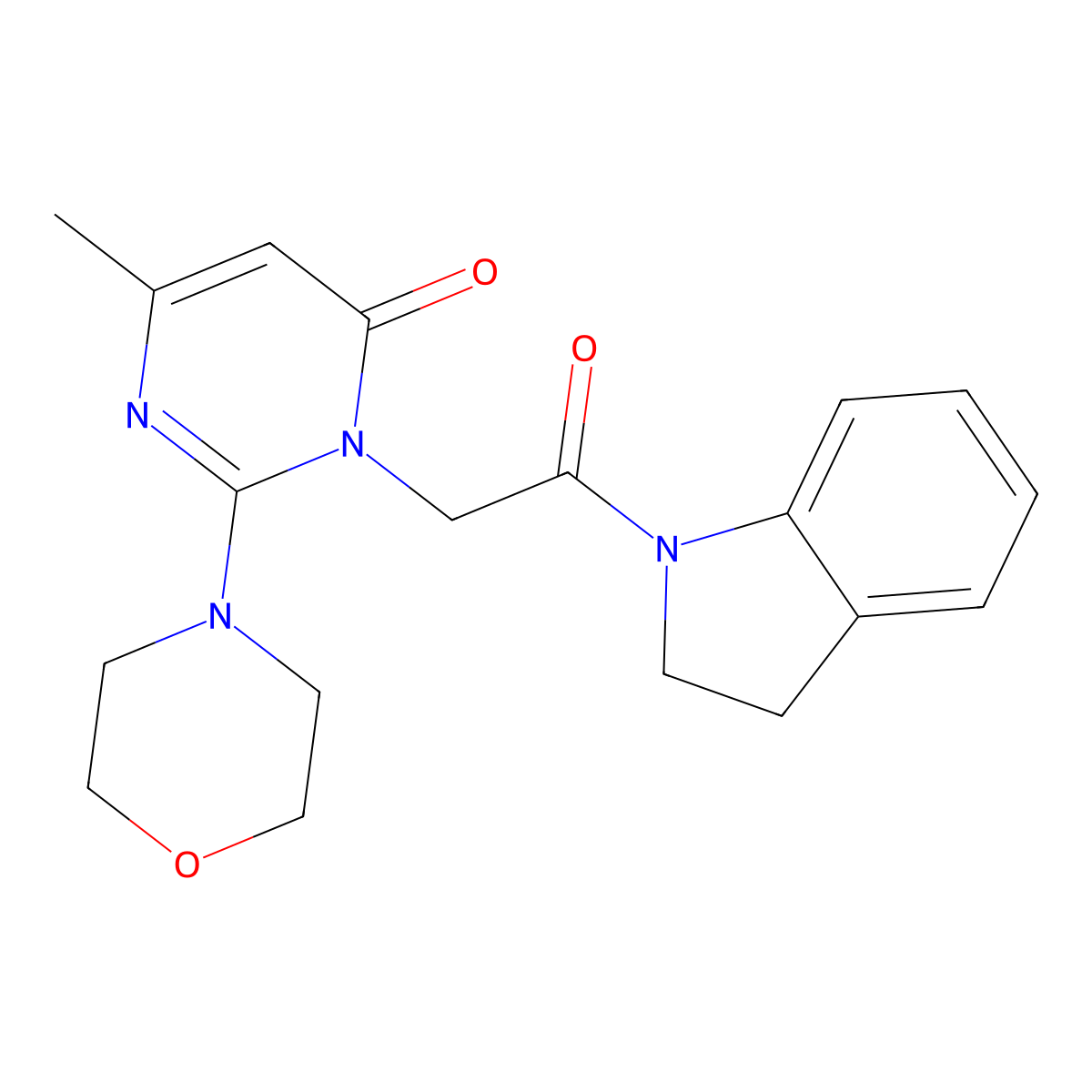 3-(2-(indolin-1-yl)-2-oxoethyl)-6-methyl-2-morpholinopyrimidin-4(3H)-one molecular structure, CAS 1251610-20-4
