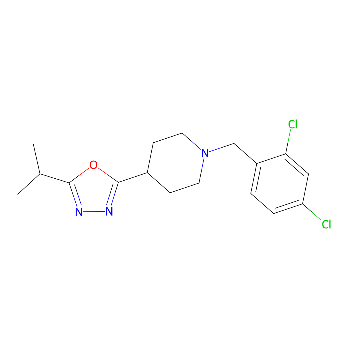 2-(1-(2,4-Dichlorobenzyl)piperidin-4-yl)-5-isopropyl-1,3,4-oxadiazole molecular structure, CAS 1251610-27-1