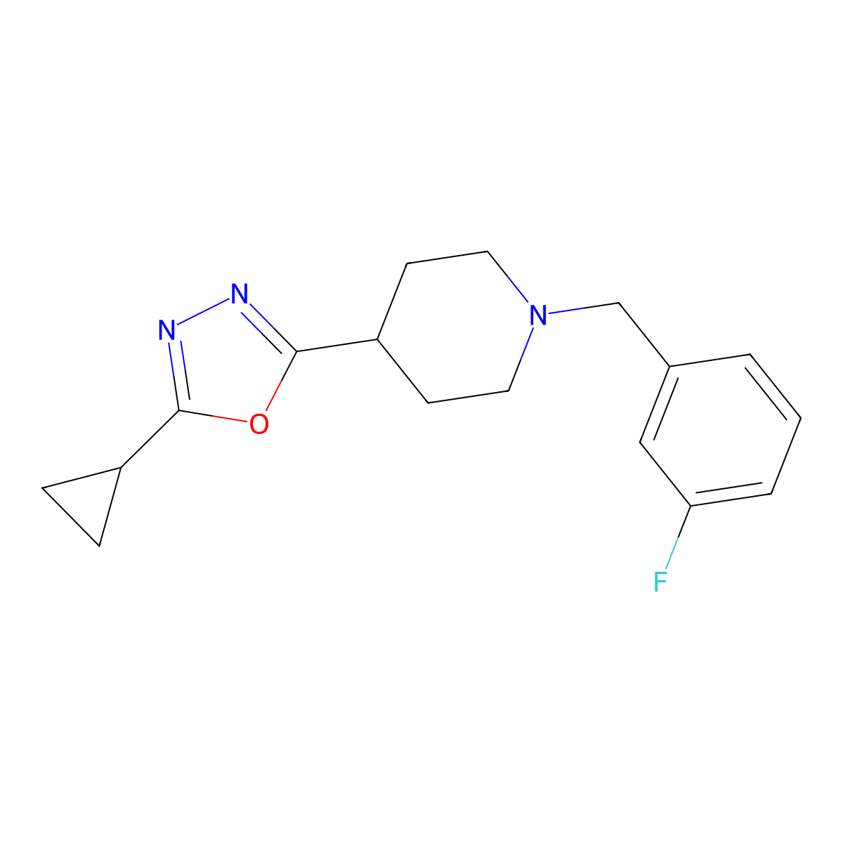 2-Cyclopropyl-5-(1-(3-fluorobenzyl)piperidin-4-yl)-1,3,4-oxadiazole molecular structure, CAS 1251610-31-7