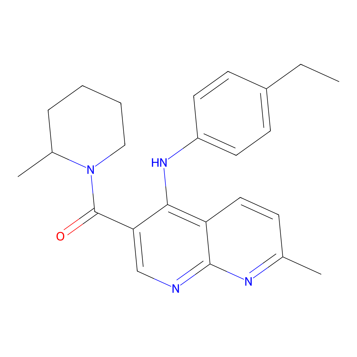 (4-((4-Ethylphenyl)amino)-7-methyl-1,8-naphthyridin-3-yl)(2-methylpiperidin-1-yl)methanone molecular structure, CAS 1251610-42-0