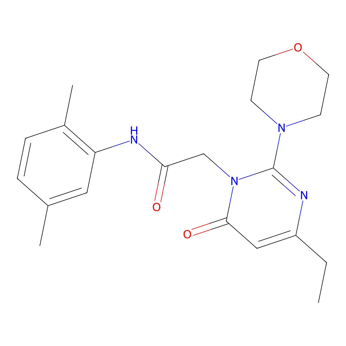 N-(2,5-dimethylphenyl)-2-[4-ethyl-2-(morpholin-4-yl)-6-oxo-1,6-dihydropyrimidin-1-yl]acetamide molecular structure, CAS 1251610-44-2