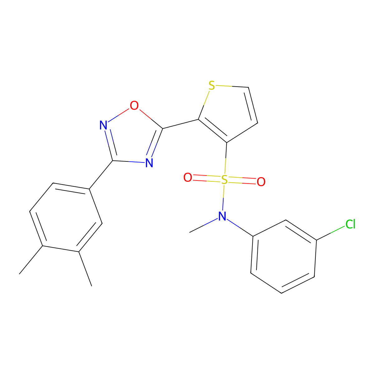 N-(3-chlorophenyl)-2-[3-(3,4-dimethylphenyl)-1,2,4-oxadiazol-5-yl]-N-methylthiophene-3-sulfonamide molecular structure, CAS 1251610-51-1
