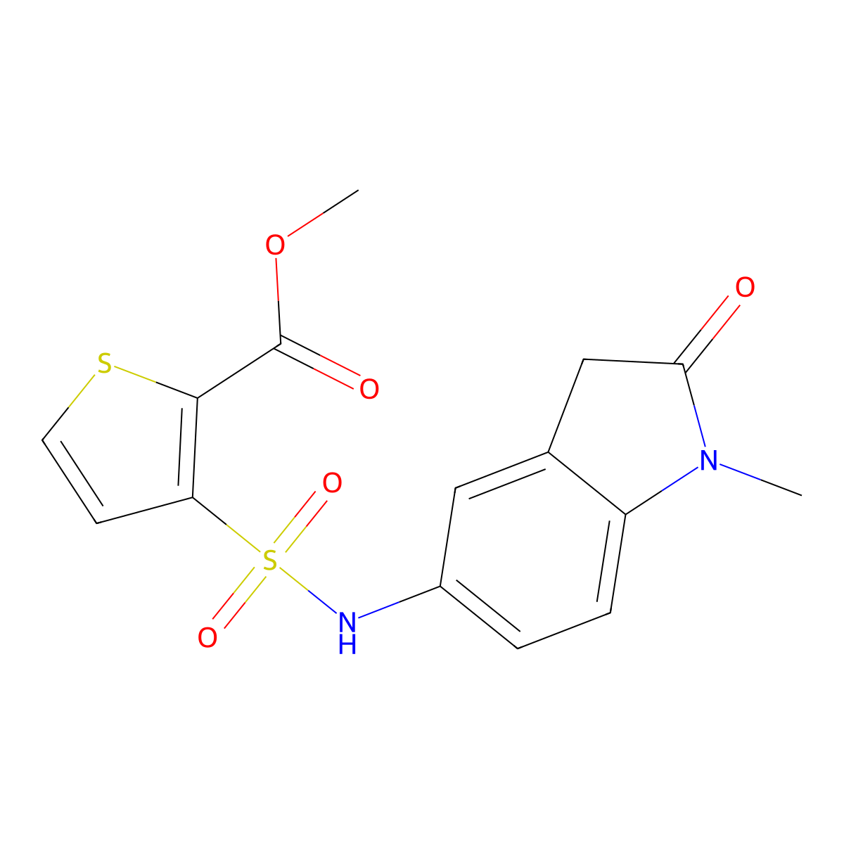 methyl 3-(N-(1-methyl-2-oxoindolin-5-yl)sulfamoyl)thiophene-2-carboxylate molecular structure, CAS 1251610-56-6