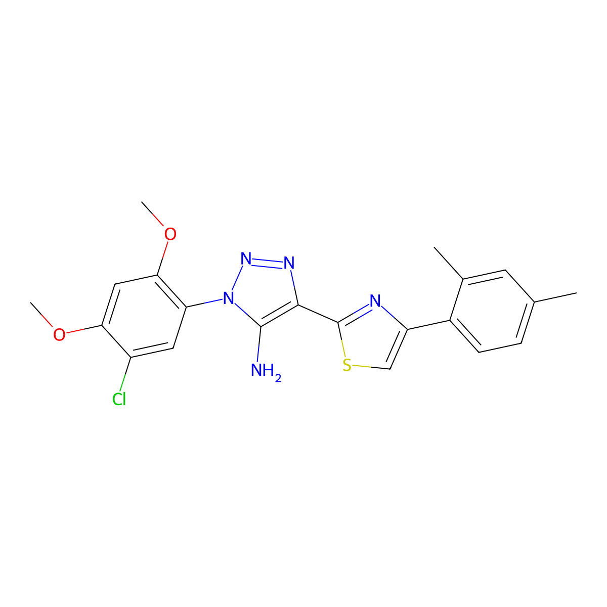 1-(5-chloro-2,4-dimethoxyphenyl)-4-(4-(2,4-dimethylphenyl)thiazol-2-yl)-1H-1,2,3-triazol-5-amine molecular structure, CAS 1251610-59-9