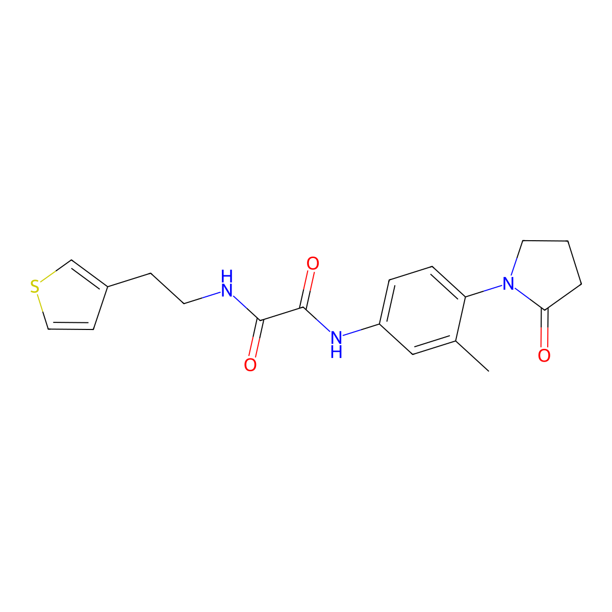 N1-(3-methyl-4-(2-oxopyrrolidin-1-yl)phenyl)-N2-(2-(thiophen-3-yl)ethyl)oxalamide molecular structure, CAS 1251610-78-2