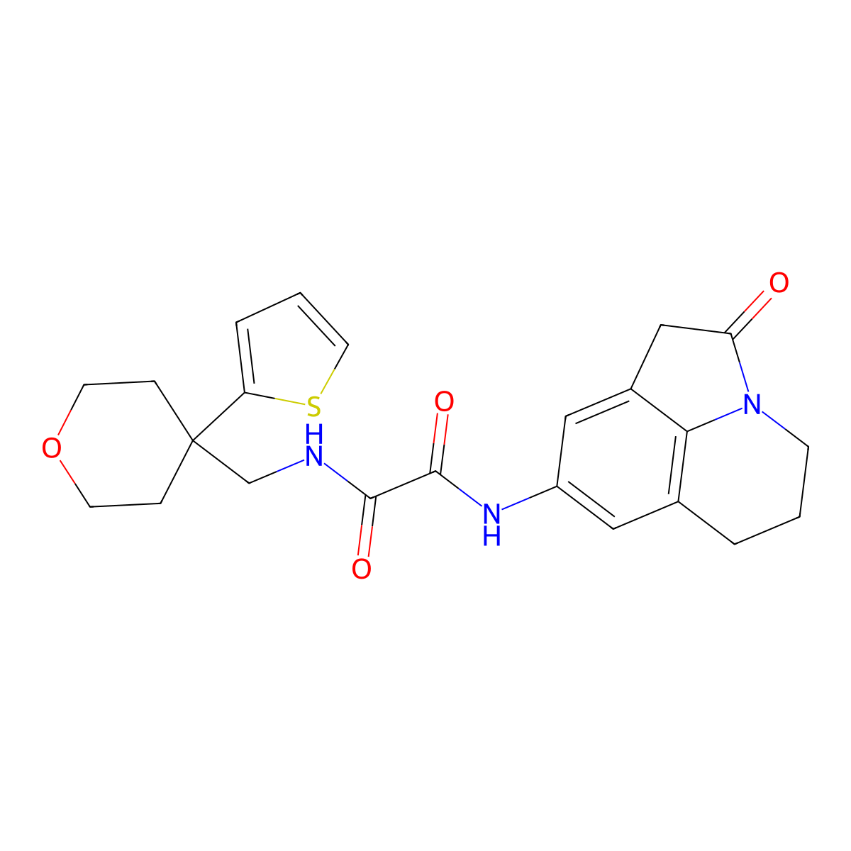 N1-(2-oxo-2,4,5,6-tetrahydro-1H-pyrrolo[3,2,1-ij]quinolin-8-yl)-N2-((4-(thiophen-2-yl)tetrahydro-2H-pyran-4-yl)methyl)oxalamide molecular structure, CAS 1251610-82-8