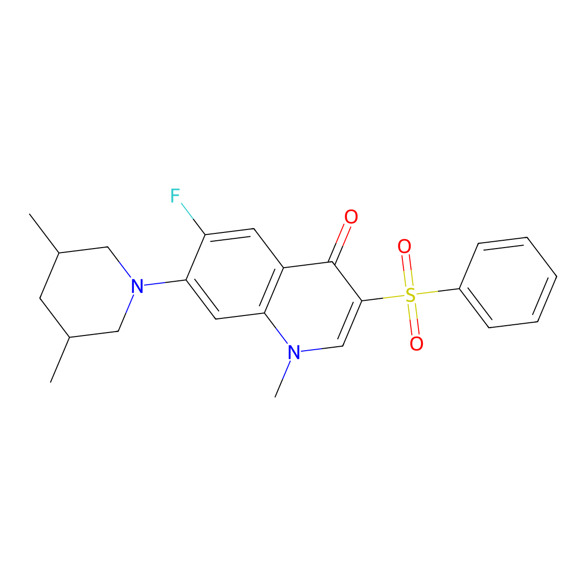 7-(3,5-dimethylpiperidin-1-yl)-6-fluoro-1-methyl-3-(phenylsulfonyl)quinolin-4(1H)-one molecular structure, CAS 1251610-86-2