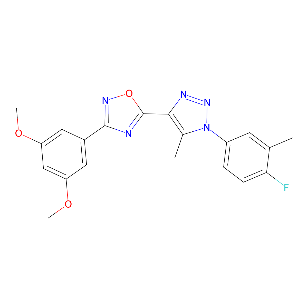 3-(3,5-dimethoxyphenyl)-5-(1-(4-fluoro-3-methylphenyl)-5-methyl-1H-1,2,3-triazol-4-yl)-1,2,4-oxadiazole molecular structure, CAS 1251610-94-2