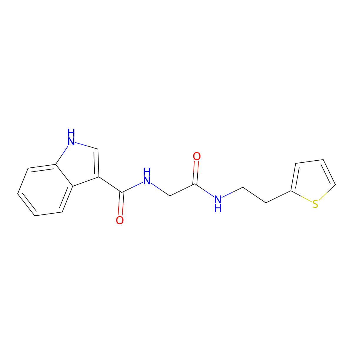 N-(2-oxo-2-((2-(thiophen-2-yl)ethyl)amino)ethyl)-1H-indole-3-carboxamide molecular structure, CAS 1251611-07-0