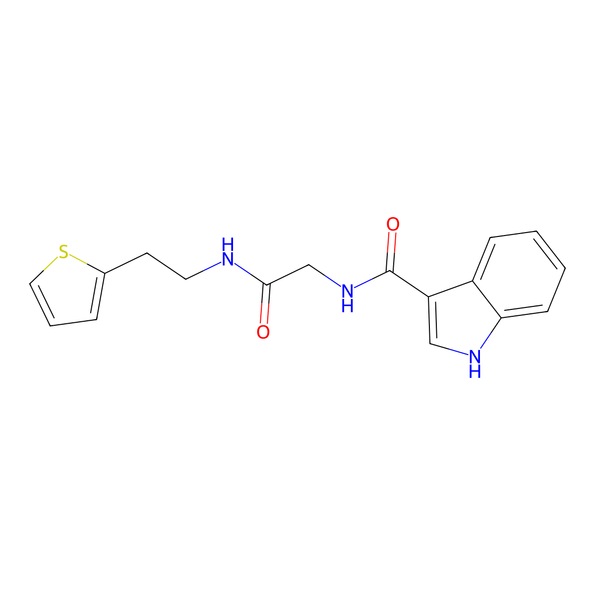 N-(2-oxo-2-((2-(thiophen-2-yl)ethyl)amino)ethyl)-1H-indole-3-carboxamide molecular structure, CAS 1251611-07-0