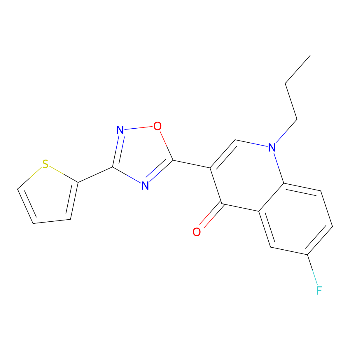 6-Fluoro-1-propyl-3-[3-(thiophen-2-yl)-1,2,4-oxadiazol-5-yl]-1,4-dihydroquinolin-4-one molecular structure, CAS 1251611-12-7