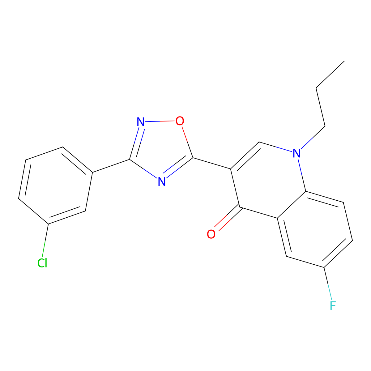 3-(3-(3-chlorophenyl)-1,2,4-oxadiazol-5-yl)-6-fluoro-1-propylquinolin-4(1H)-one molecular structure, CAS 1251611-15-0