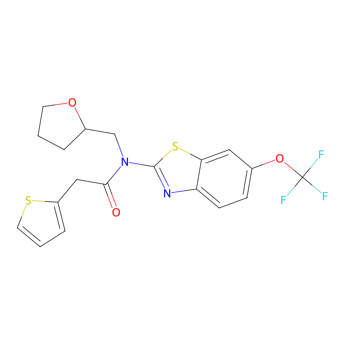 N-((tetrahydrofuran-2-yl)methyl)-2-(thiophen-2-yl)-N-(6-(trifluoromethoxy)benzo[d]thiazol-2-yl)acetamide molecular structure, CAS 1251611-19-4
