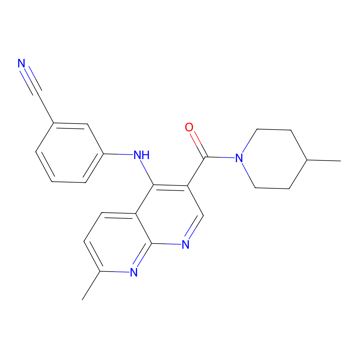 3-((7-Methyl-3-(4-methylpiperidine-1-carbonyl)-1,8-naphthyridin-4-yl)amino)benzonitrile molecular structure, CAS 1251611-23-0