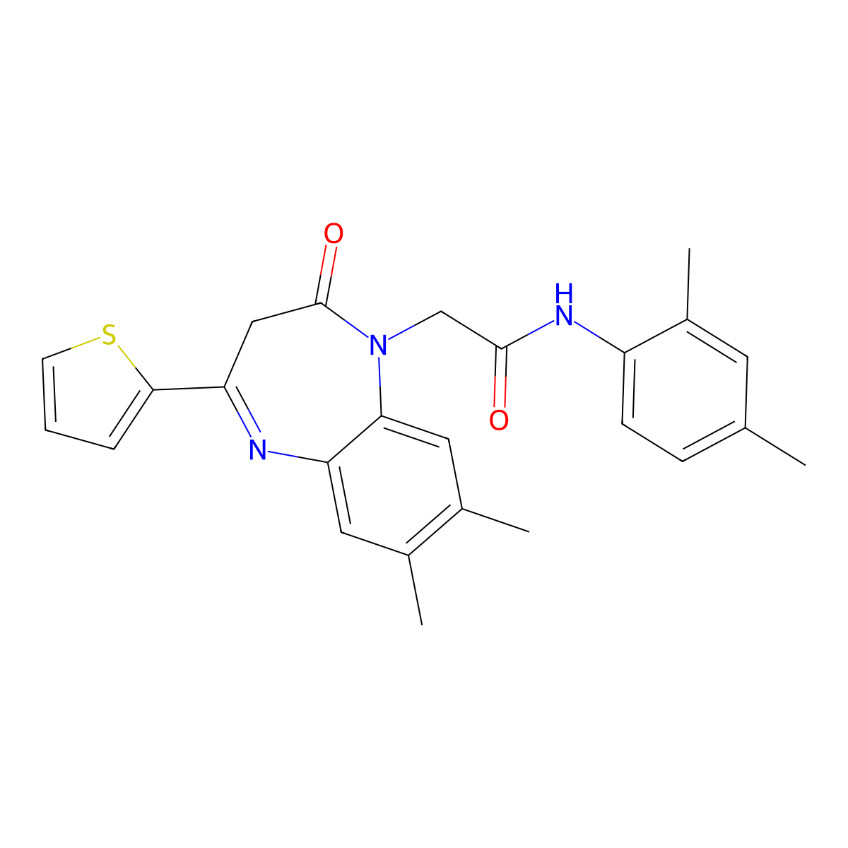 2-[7,8-dimethyl-2-oxo-4-(thiophen-2-yl)-2,3-dihydro-1H-1,5-benzodiazepin-1-yl]-N-(2,4-dimethylphenyl)acetamide molecular structure, CAS 1251611-35-4
