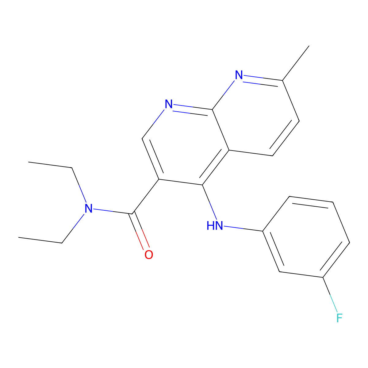 N,N-diethyl-4-((3-fluorophenyl)amino)-7-methyl-1,8-naphthyridine-3-carboxamide molecular structure, CAS 1251611-39-8