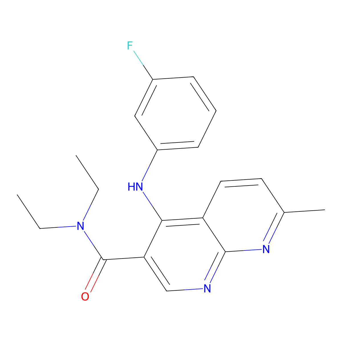 N,N-diethyl-4-((3-fluorophenyl)amino)-7-methyl-1,8-naphthyridine-3-carboxamide molecular structure, CAS 1251611-39-8