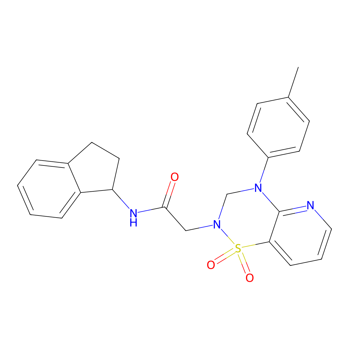 N-(2,3-dihydro-1H-inden-1-yl)-2-(1,1-dioxido-4-(p-tolyl)-3,4-dihydro-2H-pyrido[2,3-e][1,2,4]thiadiazin-2-yl)acetamide molecular structure, CAS 1251611-40-1